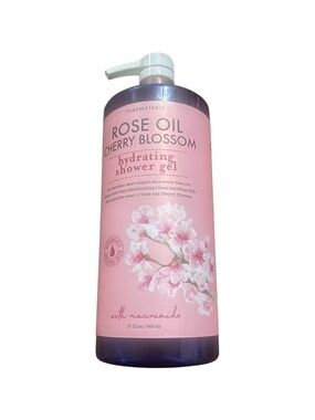 NEW Pharm to Table Rose Oil Cherry Blossom Hydrating Shower Gel 32oz Niacinamide